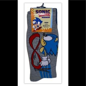 Sonic The Hedgehog Crew Socks 2 Pair Men 6.5-12 Gray Blue Gold Rings Video SEGA